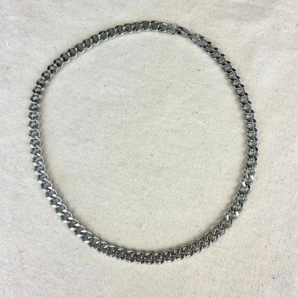 Vintage Y2K silver cuban link cyber punk style necklace emo goth 7mm